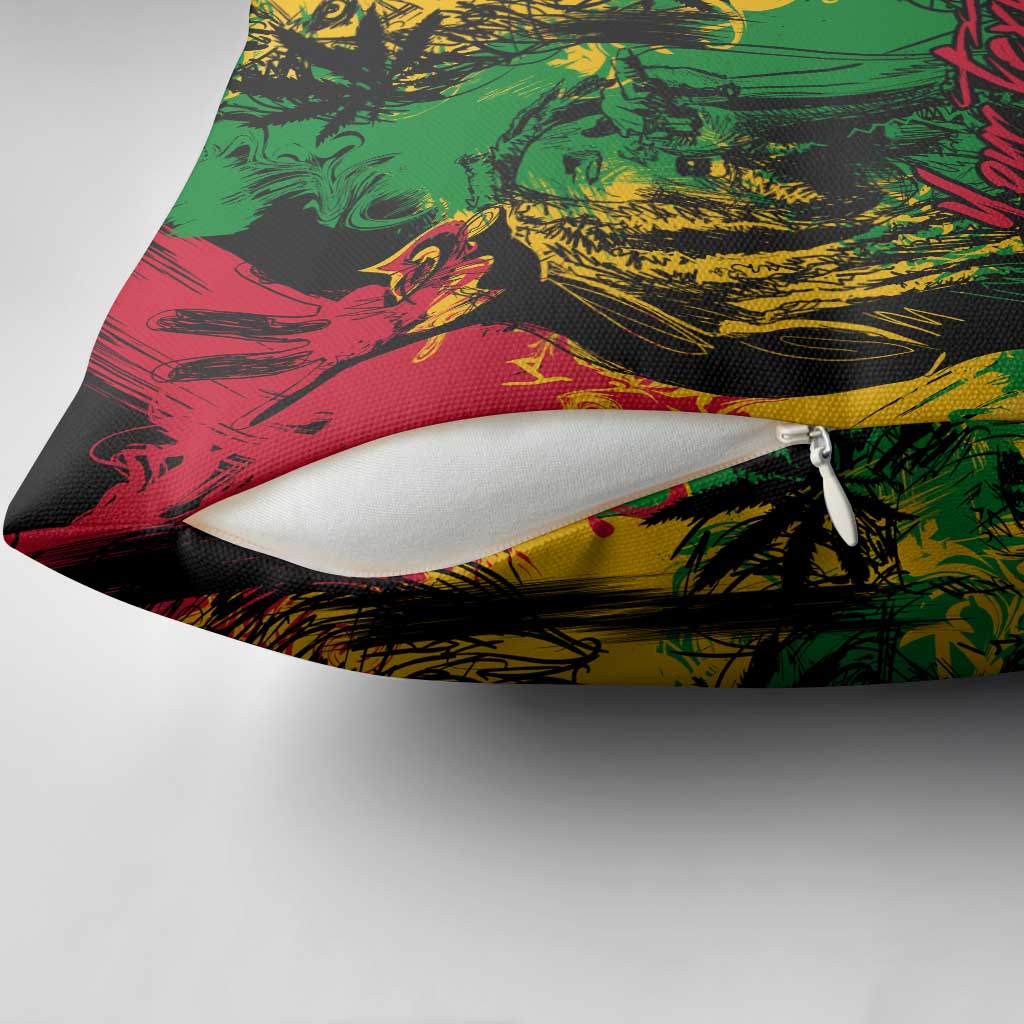 Personalized Rastafarian Lion Legend Bob Pillow Cover Black Jamaican Reggae Sketch Portrait