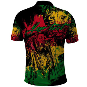 Rastafarian Lion Legend Bob Polo Shirt Black Jamaican Reggae Festival Sketch Portrait