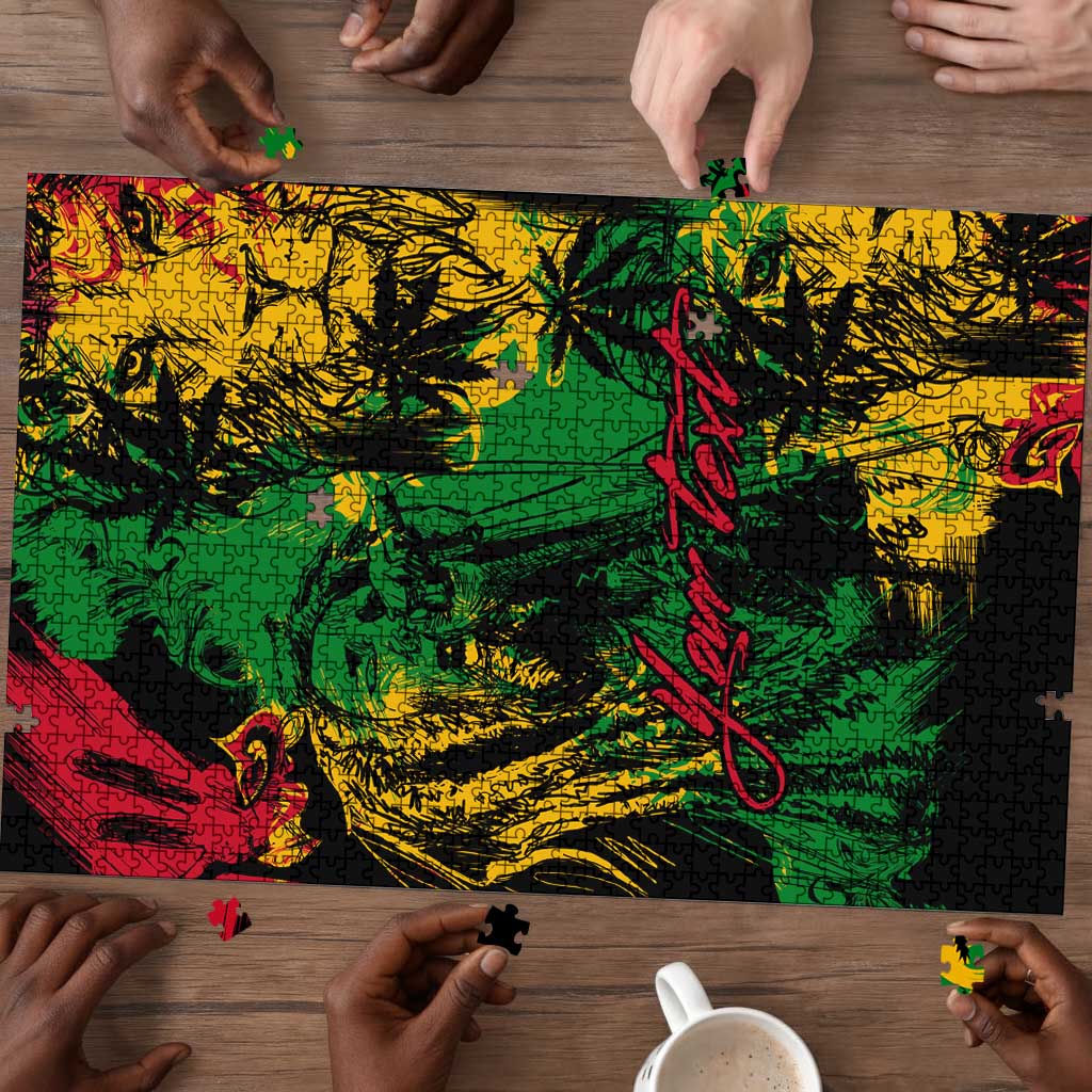 Personalized Rastafarian Lion Legend Bob Puzzle Black Jamaican Reggae Sketch Portrait