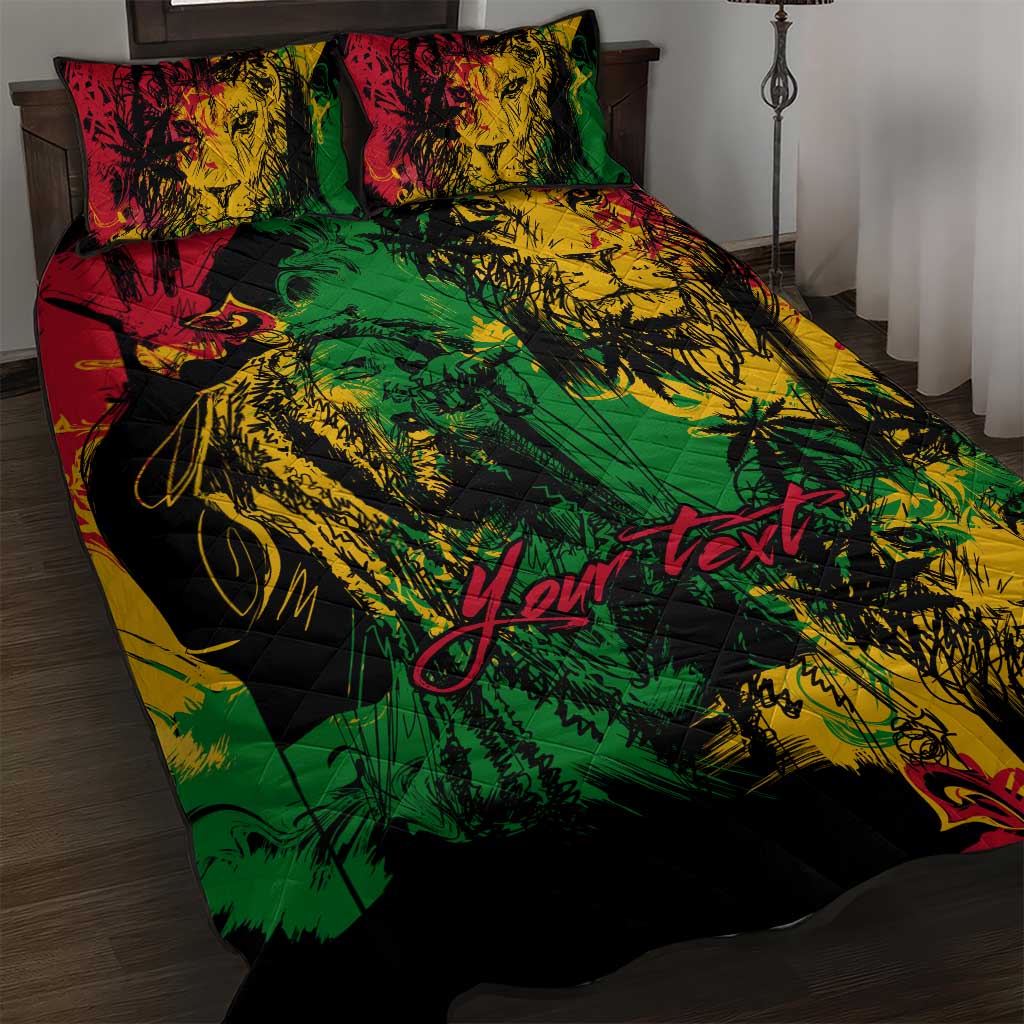 Rastafarian Lion Legend Bob Quilt Bed Set Black Jamaican Reggae Festival Sketch Portrait