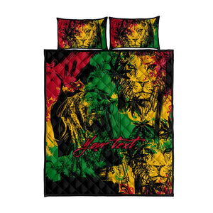 Rastafarian Lion Legend Bob Quilt Bed Set Black Jamaican Reggae Festival Sketch Portrait