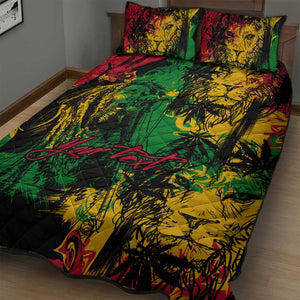 Rastafarian Lion Legend Bob Quilt Bed Set Black Jamaican Reggae Festival Sketch Portrait