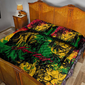 Rastafarian Lion Legend Bob Quilt Bed Set Black Jamaican Reggae Festival Sketch Portrait