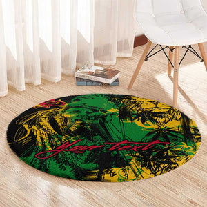 Rastafarian Lion Legend Bob Round Carpet Black Jamaican Reggae Festival Sketch Portrait