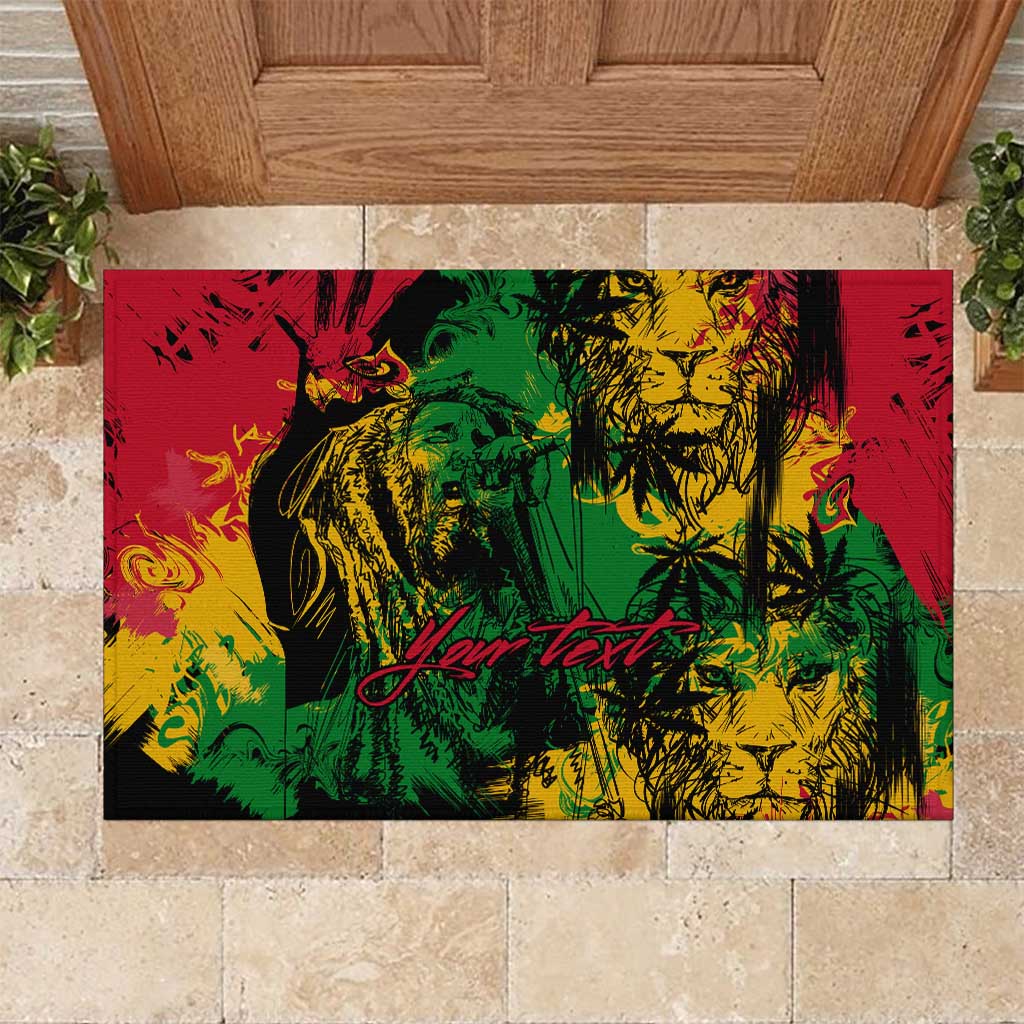 Rastafarian Lion Legend Bob Rubber Doormat Black Jamaican Reggae Festival Sketch Portrait