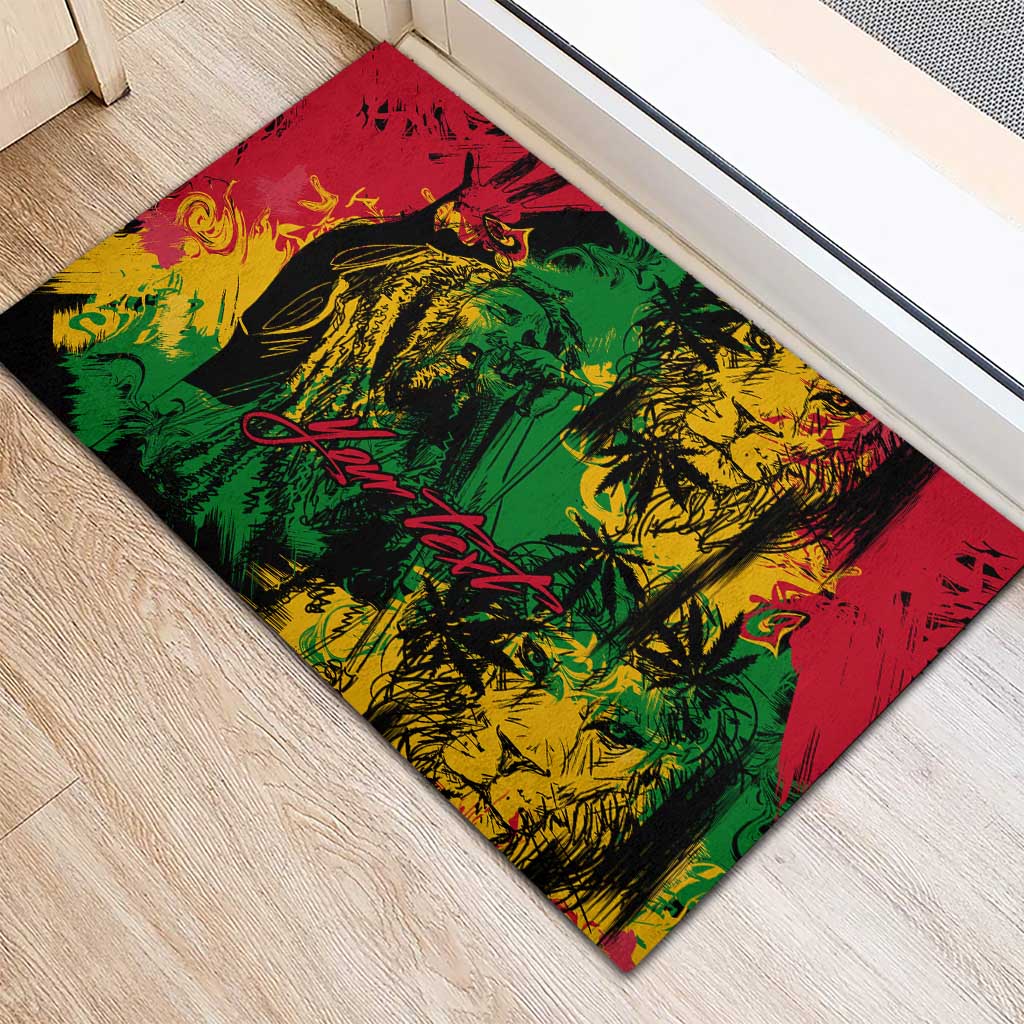 Rastafarian Lion Legend Bob Rubber Doormat Black Jamaican Reggae Festival Sketch Portrait