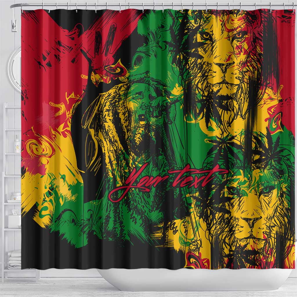 Rastafarian Lion Legend Bob Shower Curtain Black Jamaican Reggae Festival Sketch Portrait