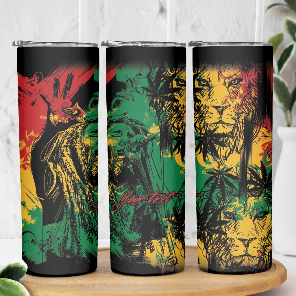 Rastafarian Lion Legend Bob Skinny Tumbler Black Jamaican Reggae Festival Sketch Portrait