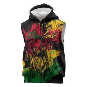 Rastafarian Lion Legend Bob Sleeveless Zip Hoodie Black Jamaican Reggae Festival Sketch Portrait - African Pride