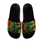 Personalized Rastafarian Lion Legend Bob Slide Sandals Black Jamaican Reggae Sketch Portrait