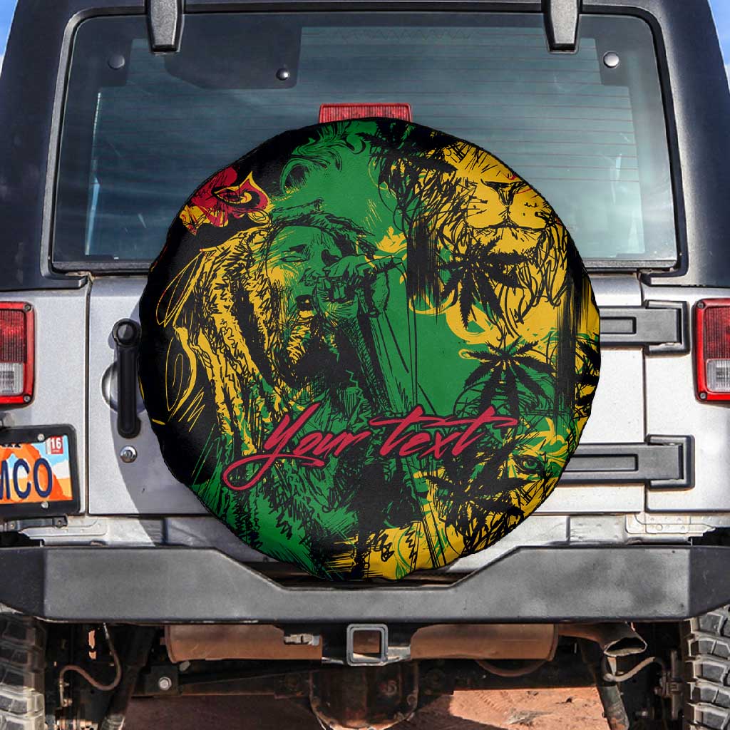 Rastafarian Lion Legend Bob Spare Tire Cover Black Jamaican Reggae Festival Sketch Portrait