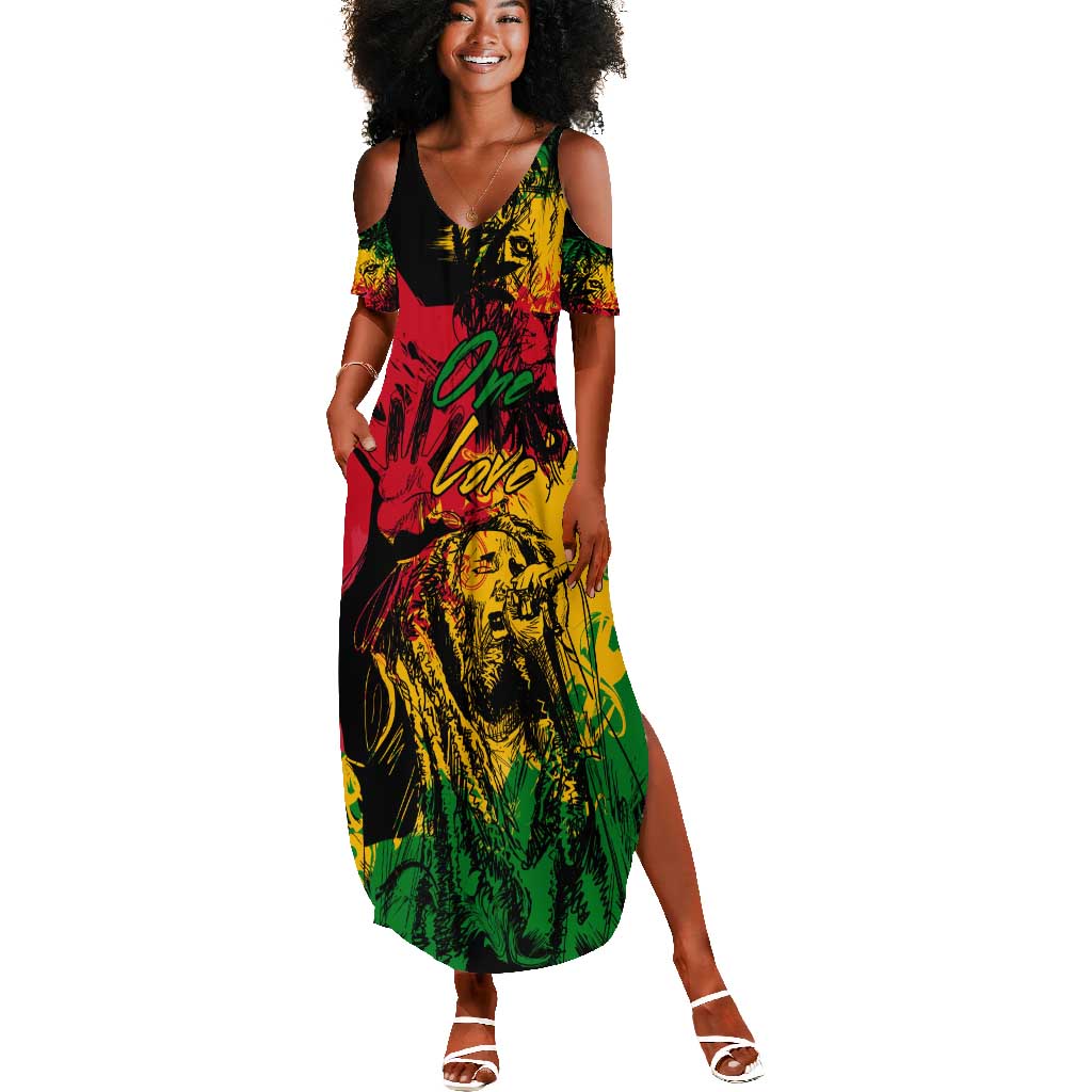 Rastafarian Lion Legend Bob Summer Maxi Dress Black Jamaican Reggae Festival Sketch Portrait