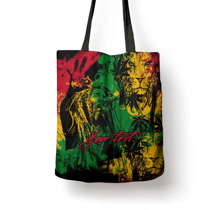 Personalized Rastafarian Lion Legend Bob Tote Bag Black Jamaican Reggae Sketch Portrait