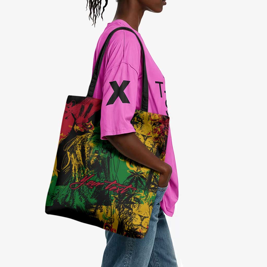 Personalized Rastafarian Lion Legend Bob Tote Bag Black Jamaican Reggae Sketch Portrait
