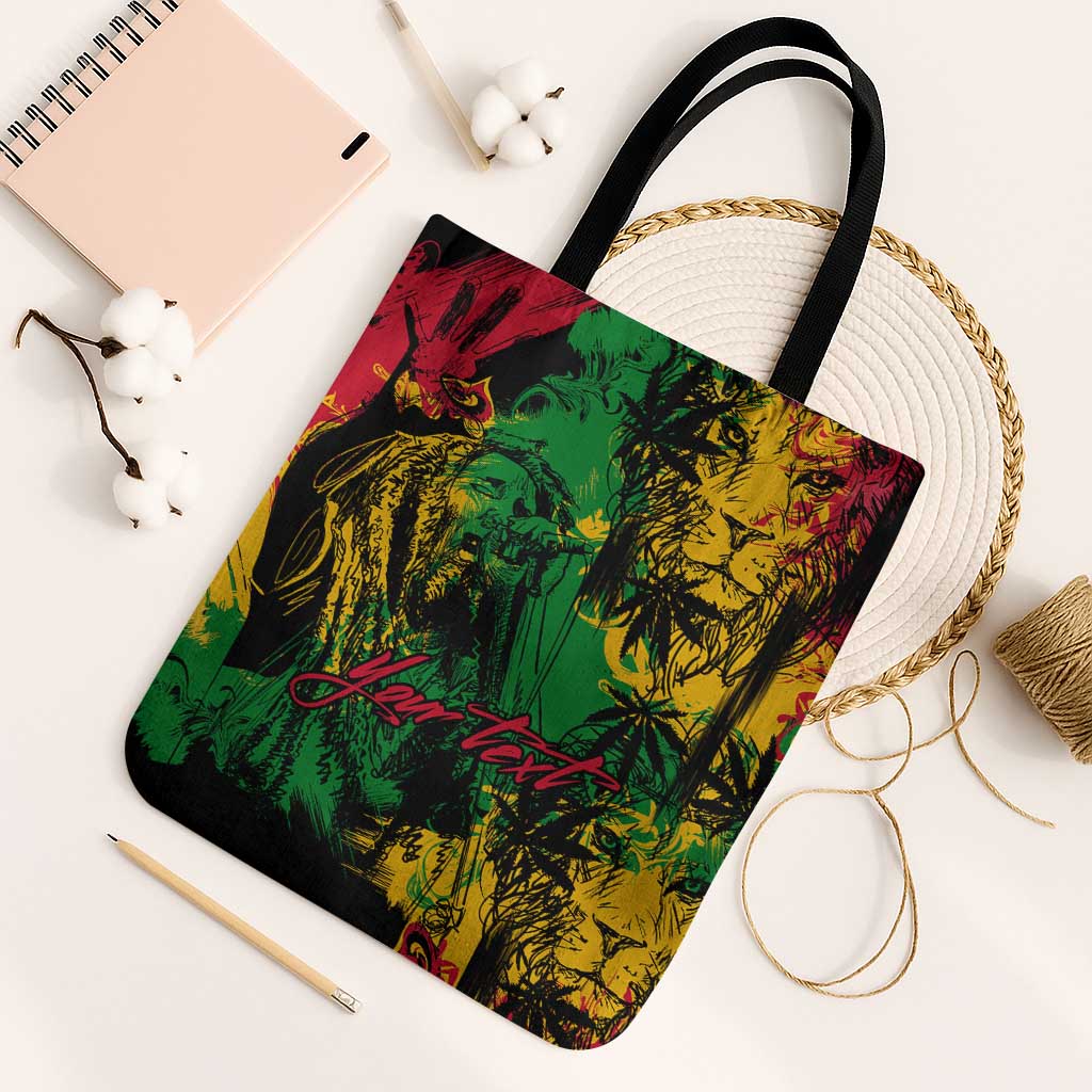 Personalized Rastafarian Lion Legend Bob Tote Bag Black Jamaican Reggae Sketch Portrait