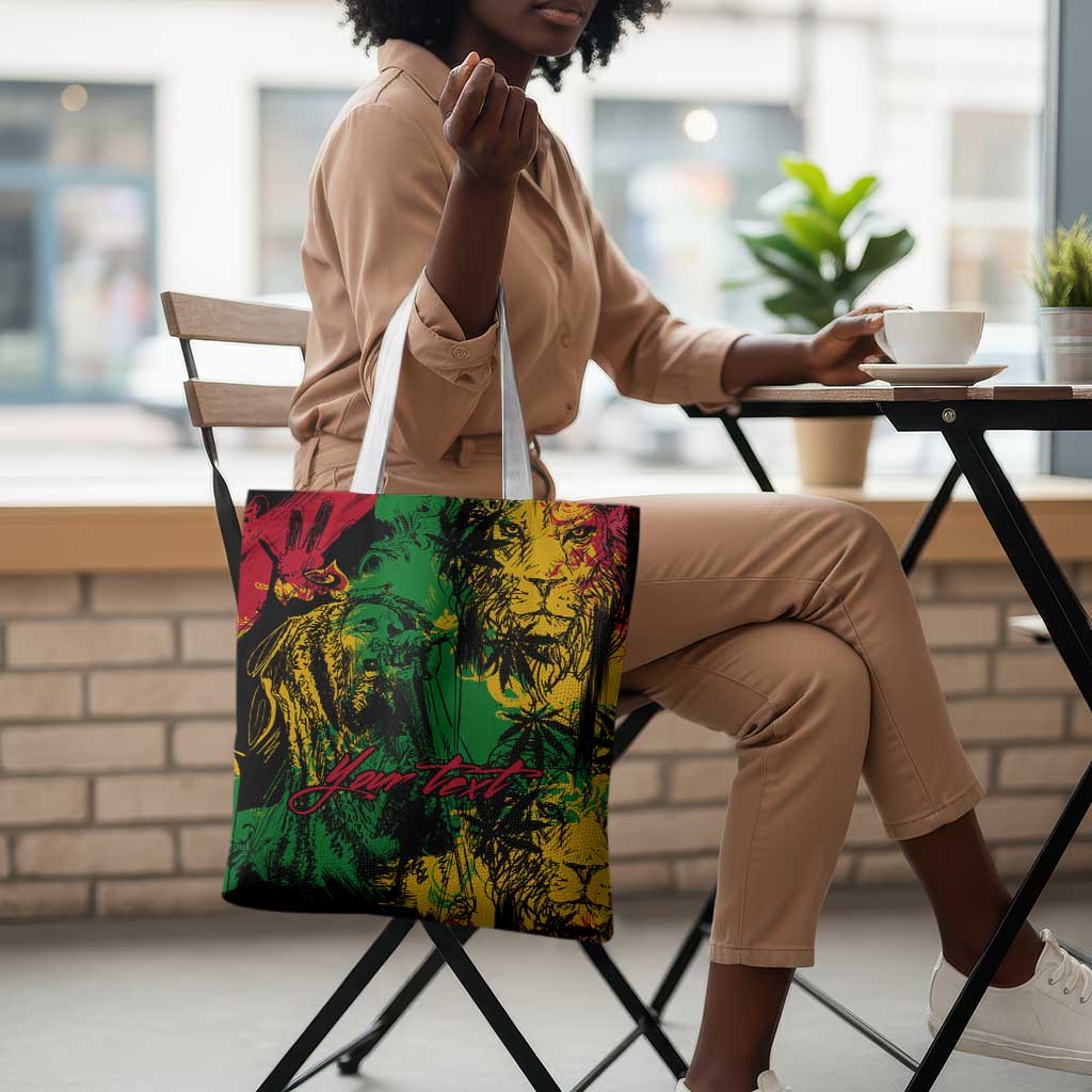 Personalized Rastafarian Lion Legend Bob Tote Bag Black Jamaican Reggae Sketch Portrait