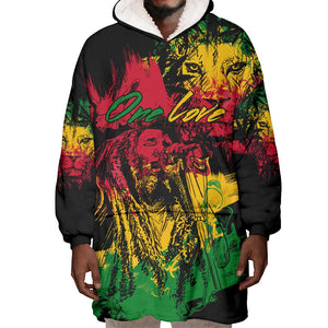 Rastafarian Lion Legend Bob Wearable Blanket Hoodie Black Jamaican Reggae Festival Sketch Portrait