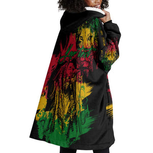 Rastafarian Lion Legend Bob Wearable Blanket Hoodie Black Jamaican Reggae Festival Sketch Portrait