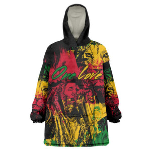 Rastafarian Lion Legend Bob Wearable Blanket Hoodie Black Jamaican Reggae Festival Sketch Portrait