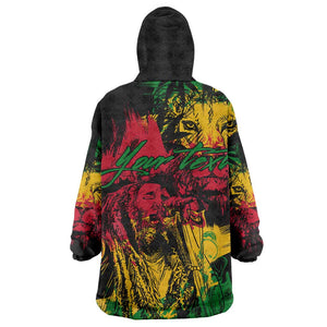 Rastafarian Lion Legend Bob Wearable Blanket Hoodie Black Jamaican Reggae Festival Sketch Portrait