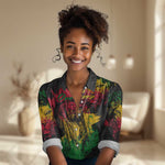 Rastafarian Lion Legend Bob Women Casual Shirt Black Jamaican Reggae Festival Sketch Portrait LT9