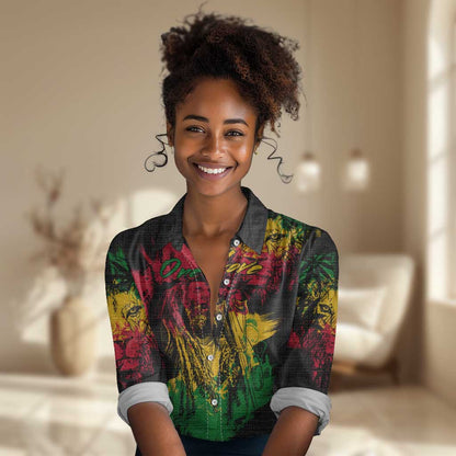 Rastafarian Lion Legend Bob Women Casual Shirt Black Jamaican Reggae Festival Sketch Portrait LT9
