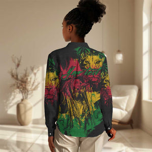 Rastafarian Lion Legend Bob Women Casual Shirt Black Jamaican Reggae Festival Sketch Portrait