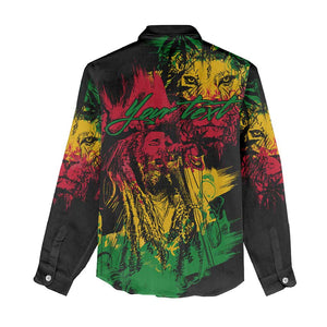 Rastafarian Lion Legend Bob Women Casual Shirt Black Jamaican Reggae Festival Sketch Portrait