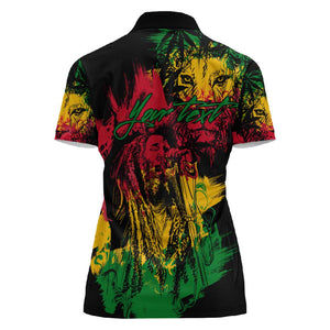 Rastafarian Lion Legend Bob Women Polo Shirt Black Jamaican Reggae Festival Sketch Portrait