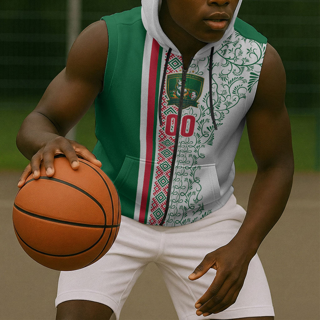 Algeria Tasqa n Umadal Custom Sleeveless Zip Hoodie Amazigh Desert Pattern Edition
