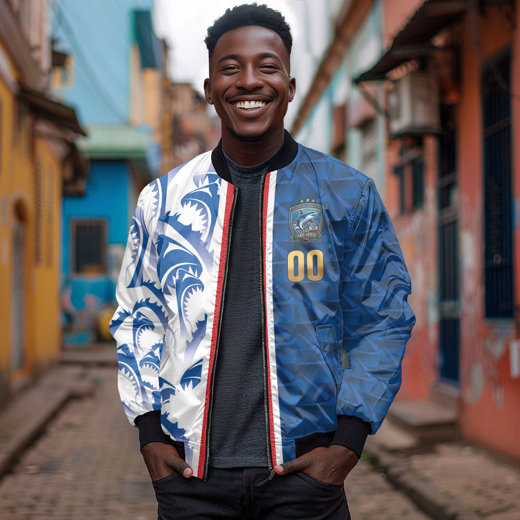 Cabo Verde Kopa di Mundu Custom Bomber Jacket Atlantic Waves Blue Edition