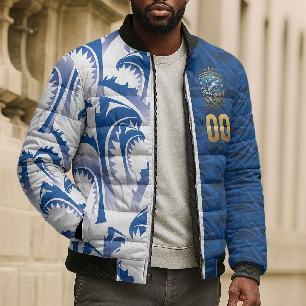 Cabo Verde Kopa di Mundu Custom Bomber Puffer Jacket Atlantic Waves Blue Edition