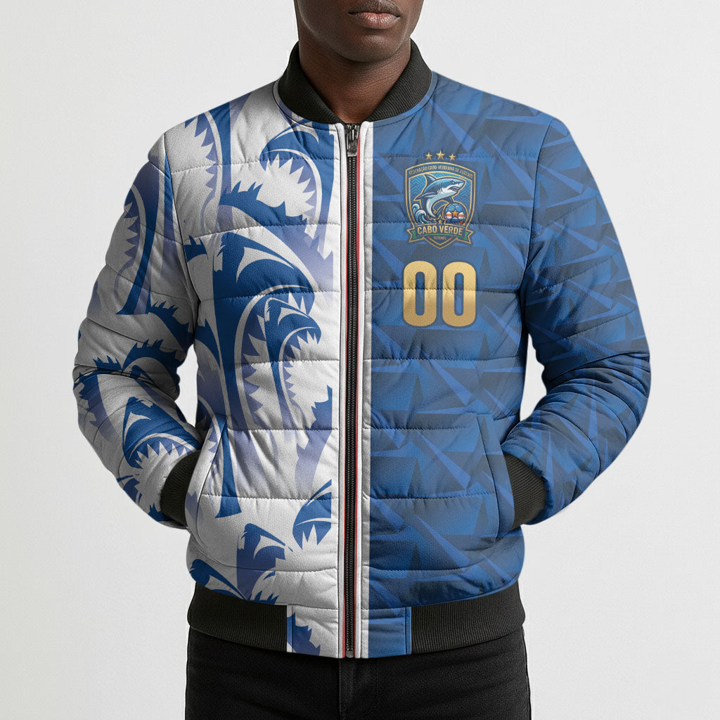 Cabo Verde Kopa di Mundu Custom Bomber Puffer Jacket Atlantic Waves Blue Edition