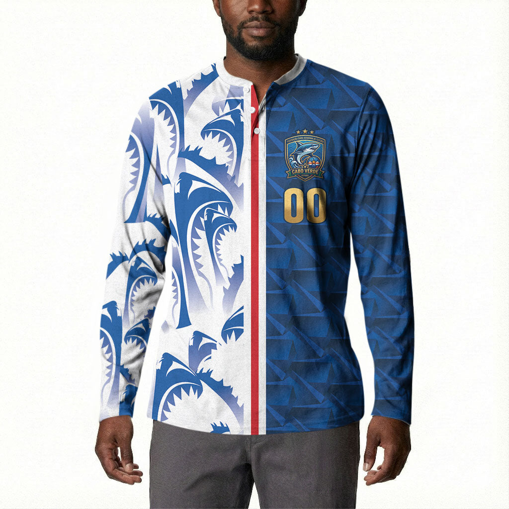 Cabo Verde Kopa di Mundu Custom Button Sweatshirt Atlantic Waves Blue Edition