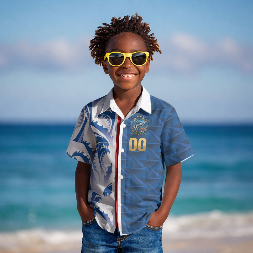 Cabo Verde Kopa di Mundu Custom Kid Hawaiian Shirt Atlantic Waves Blue Edition