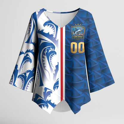 Cabo Verde Kopa di Mundu Custom Kimono Sleeve Blouse Atlantic Waves Blue Edition