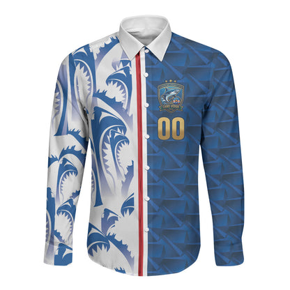 Cabo Verde Kopa di Mundu Custom Long Sleeve Button Shirt Atlantic Waves Blue Edition