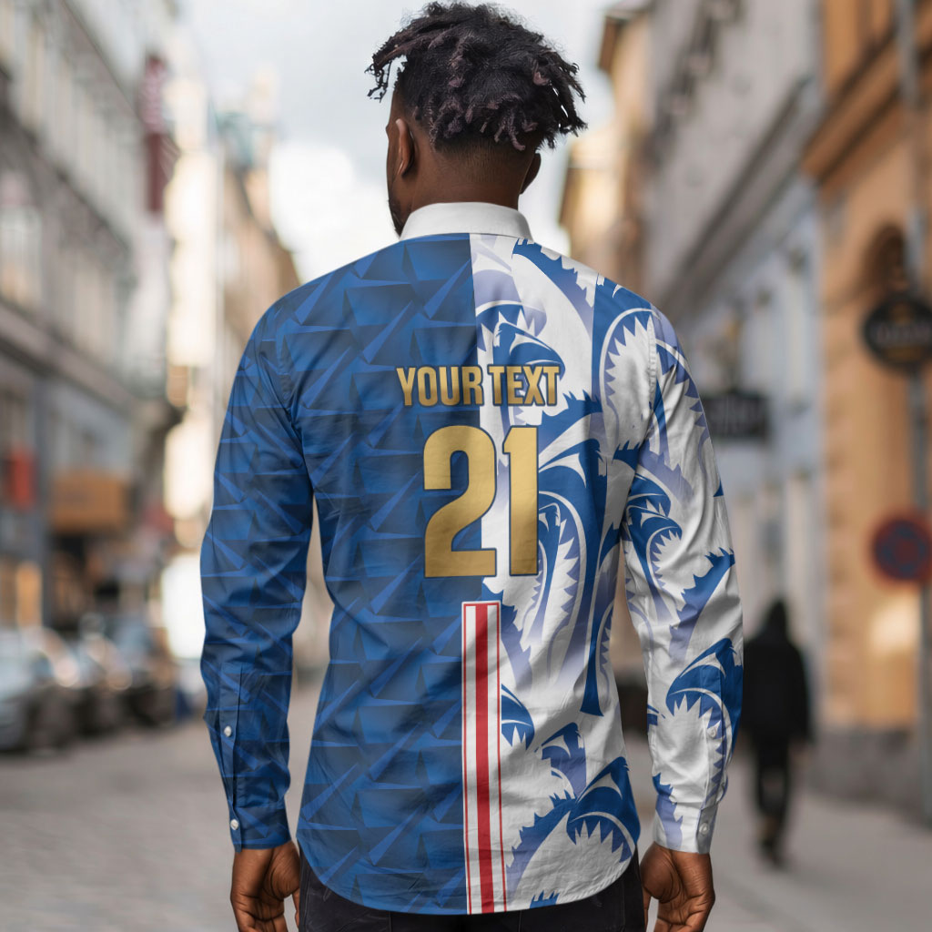 Cabo Verde Kopa di Mundu Custom Long Sleeve Button Shirt Atlantic Waves Blue Edition