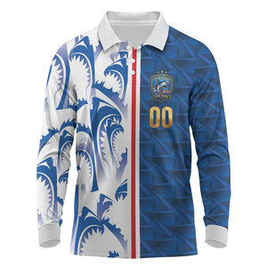 Cabo Verde Kopa di Mundu Custom Long Sleeve Polo Shirt Atlantic Waves Blue Edition