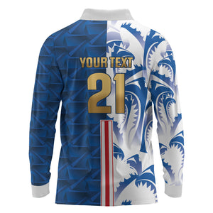 Cabo Verde Kopa di Mundu Custom Long Sleeve Polo Shirt Atlantic Waves Blue Edition