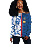 Cabo Verde Kopa di Mundu Custom Off Shoulder Sweater Atlantic Waves Blue Edition