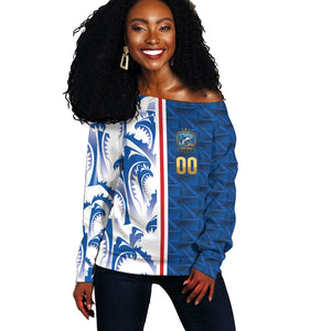 Cabo Verde Kopa di Mundu Custom Off Shoulder Sweater Atlantic Waves Blue Edition