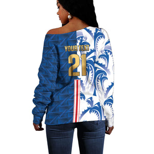 Cabo Verde Kopa di Mundu Custom Off Shoulder Sweater Atlantic Waves Blue Edition