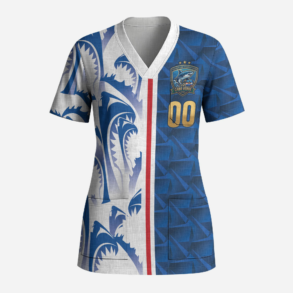 Cabo Verde Kopa di Mundu Custom Scrub Top Atlantic Waves Blue Edition