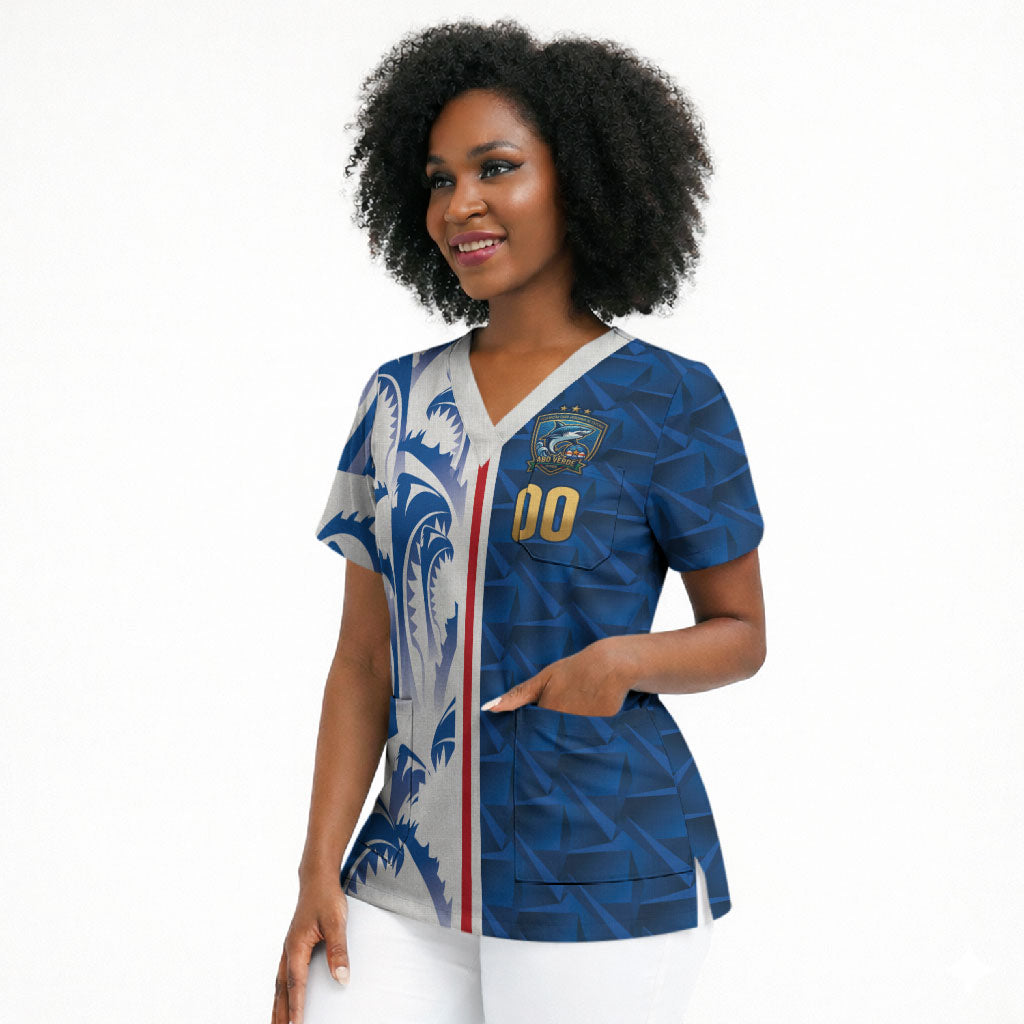 Cabo Verde Kopa di Mundu Custom Scrub Top Atlantic Waves Blue Edition