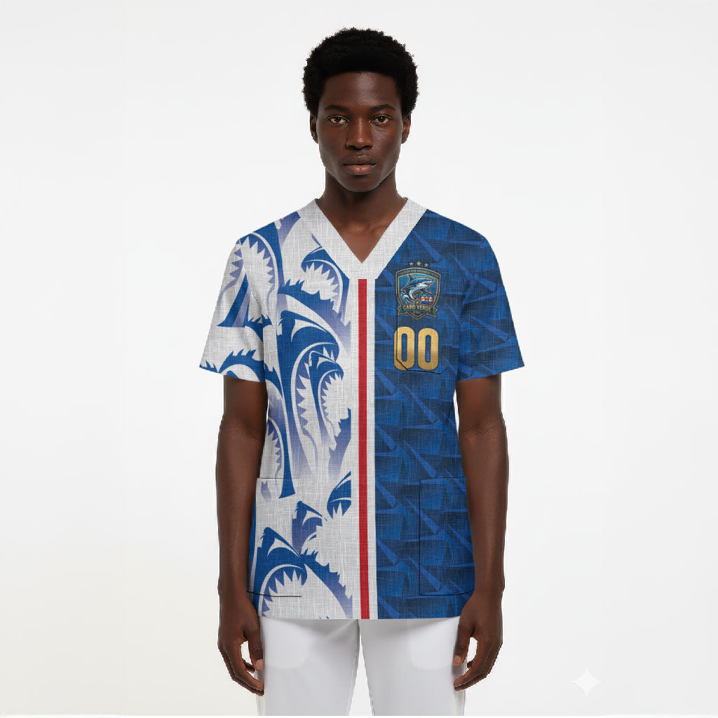 Cabo Verde Kopa di Mundu Custom Scrub Top Atlantic Waves Blue Edition