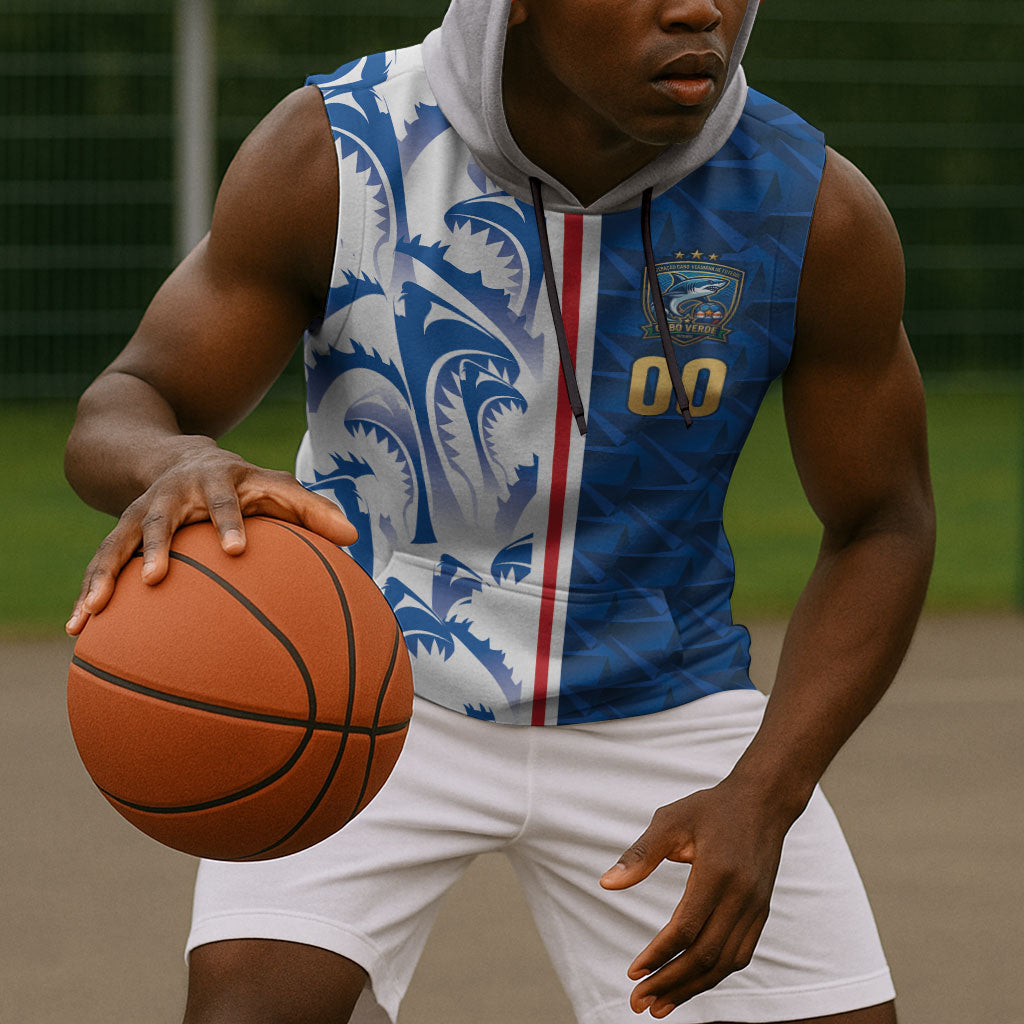 Cabo Verde Kopa di Mundu Custom Sleeveless Hoodie Atlantic Waves Blue Edition