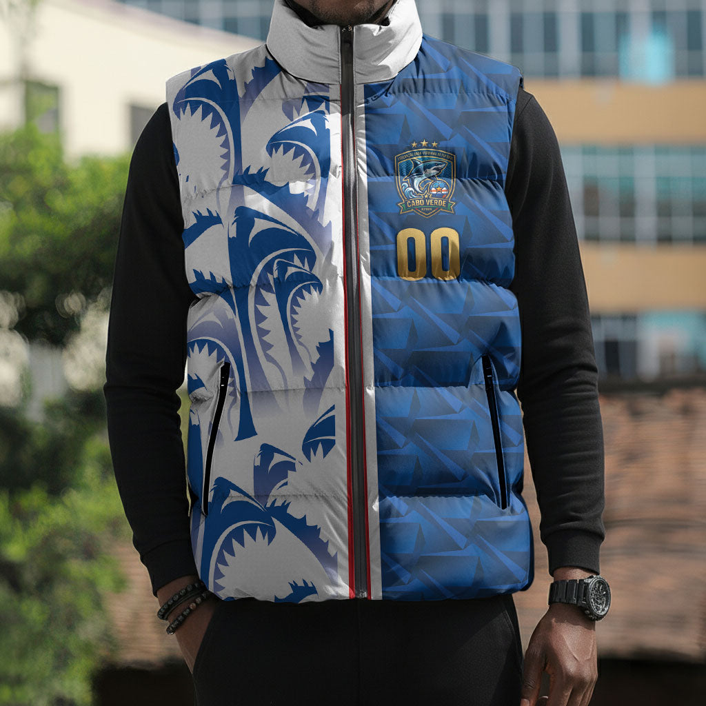Cabo Verde Kopa di Mundu Custom Sleeveless Puffer Jacket Atlantic Waves Blue Edition