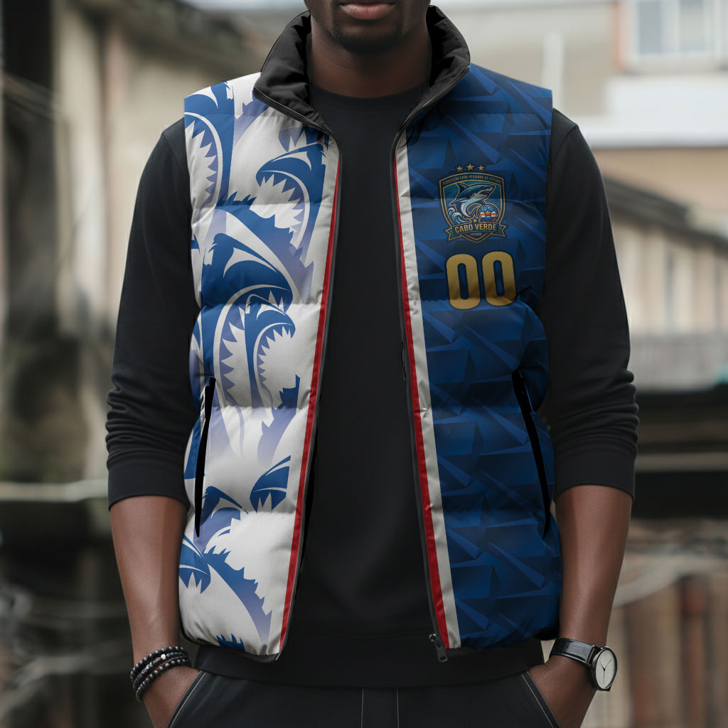 Cabo Verde Kopa di Mundu Custom Sleeveless Puffer Jacket Atlantic Waves Blue Edition