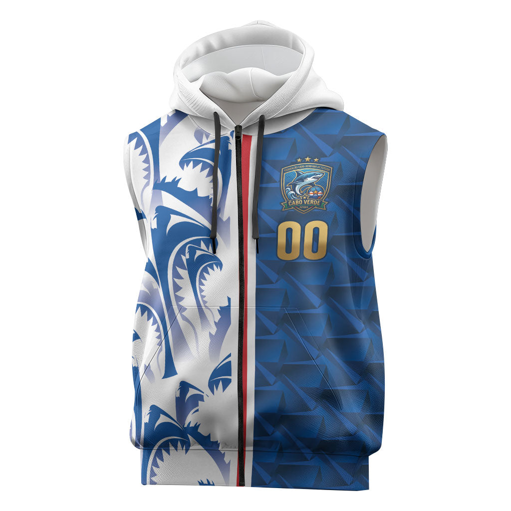 Cabo Verde Kopa di Mundu Custom Sleeveless Zip Hoodie Atlantic Waves Blue Edition